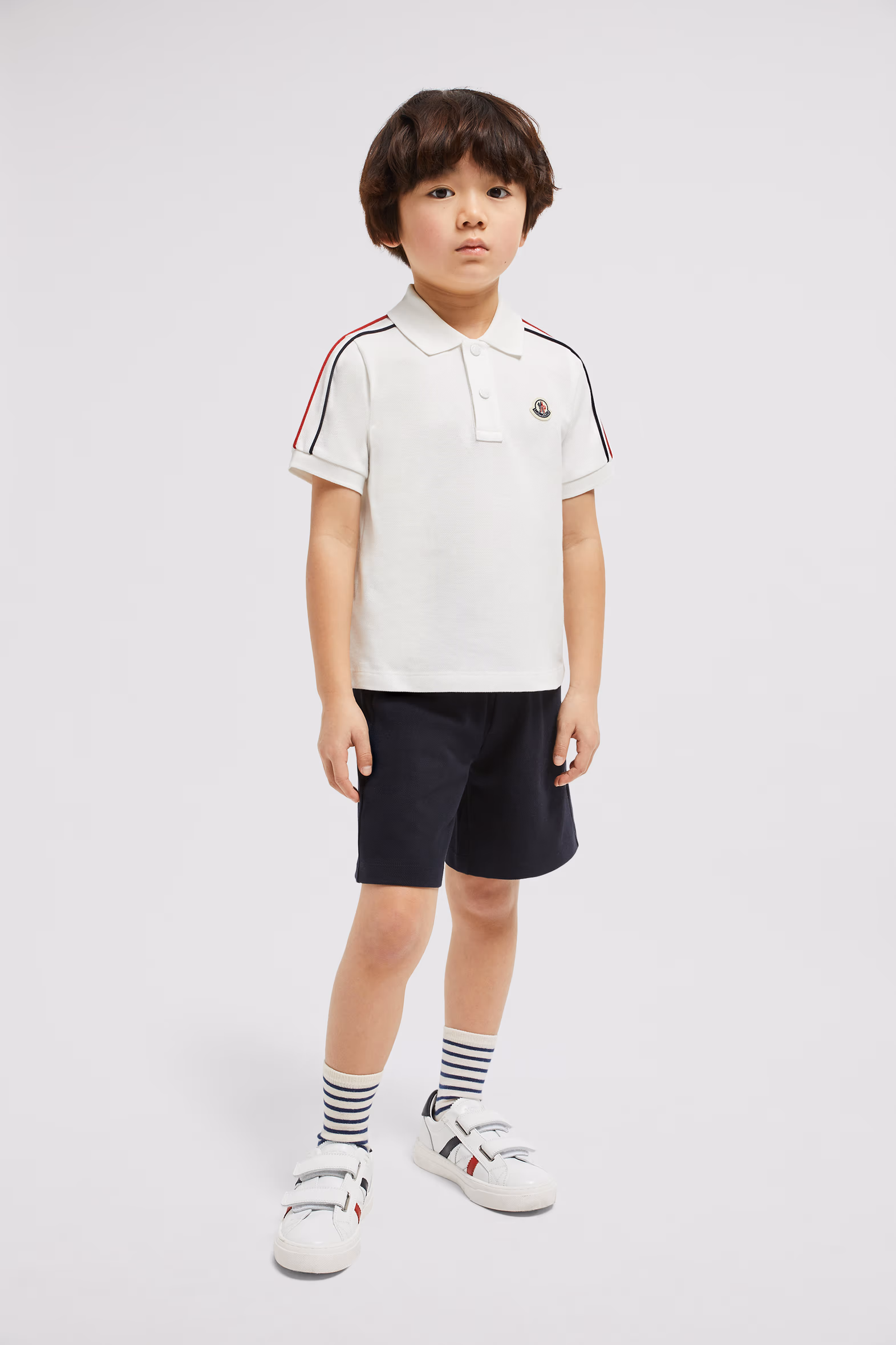 Tricolor-Trimmed Cotton Piquet Set Boy White Moncler 2